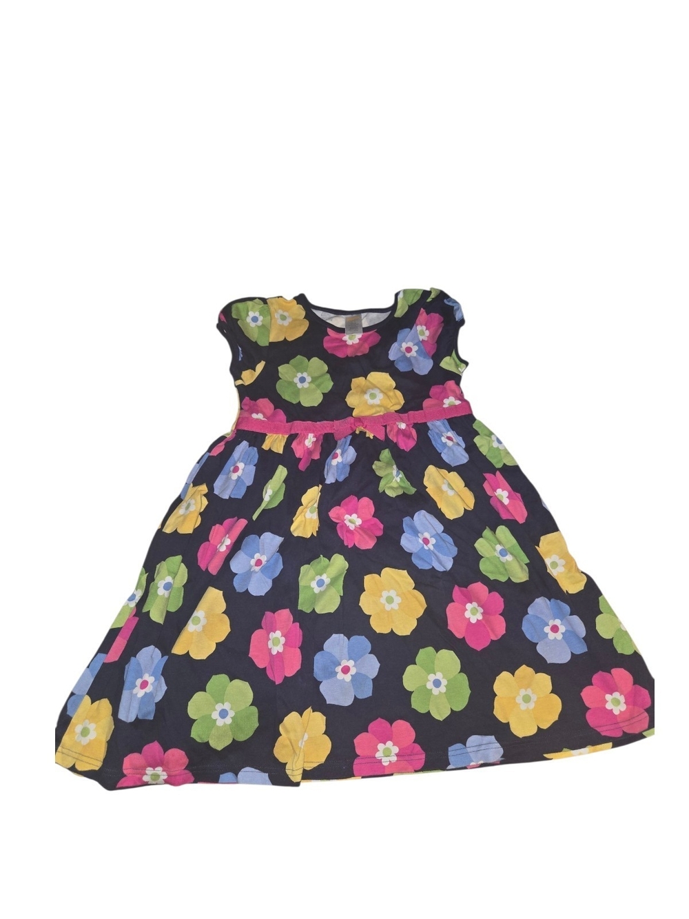 Gymboree Black Dress with Pink, Yellow, Blue & Green Floral Print